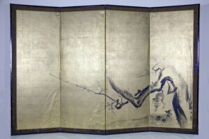 11. Четырёх створчатая ширма «Камышовый кот у старой сливы»